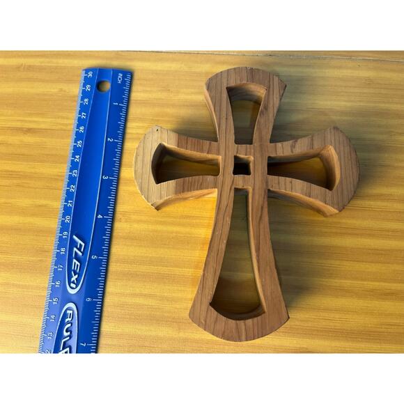 Wooden Cross 3D Carved Christian Inspirational - Picture 6 of 7